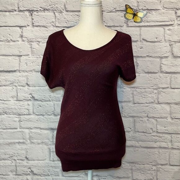 Reitman’s Metallic Striped Short Sleeve Sweater Size Small - Picture 2 of 7